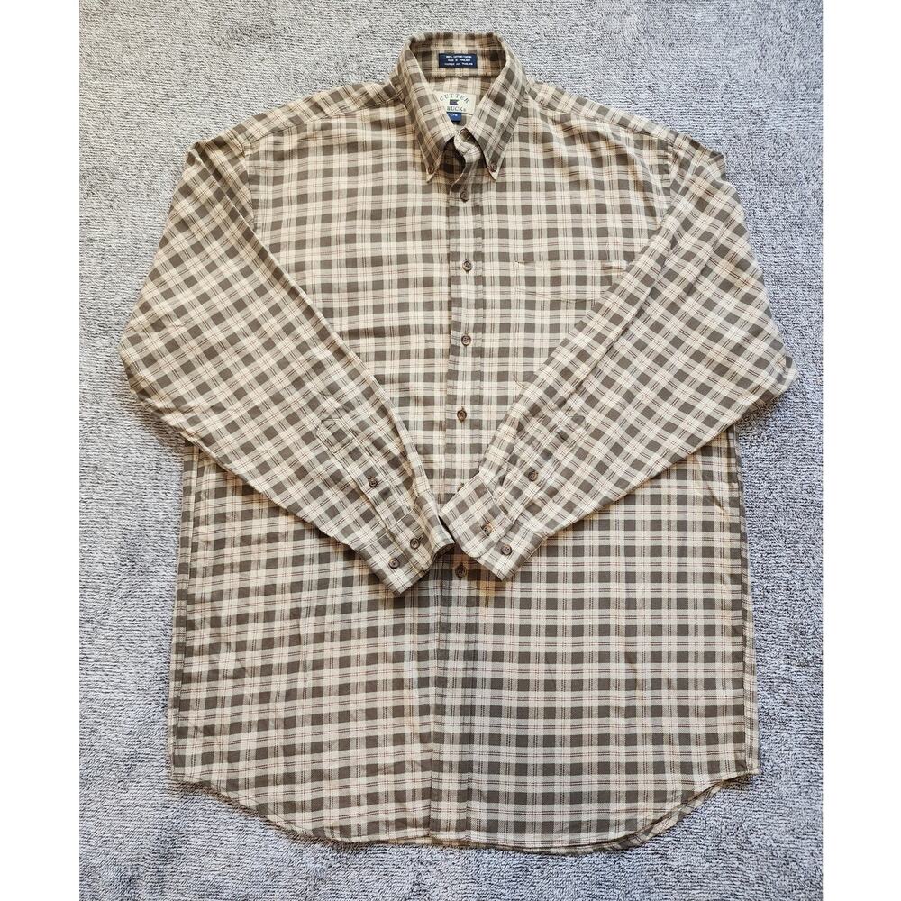 Cutter & Buck Men's Large 100% Cotton Long‎ Sleeve Button Down Brown Tan Plaid
